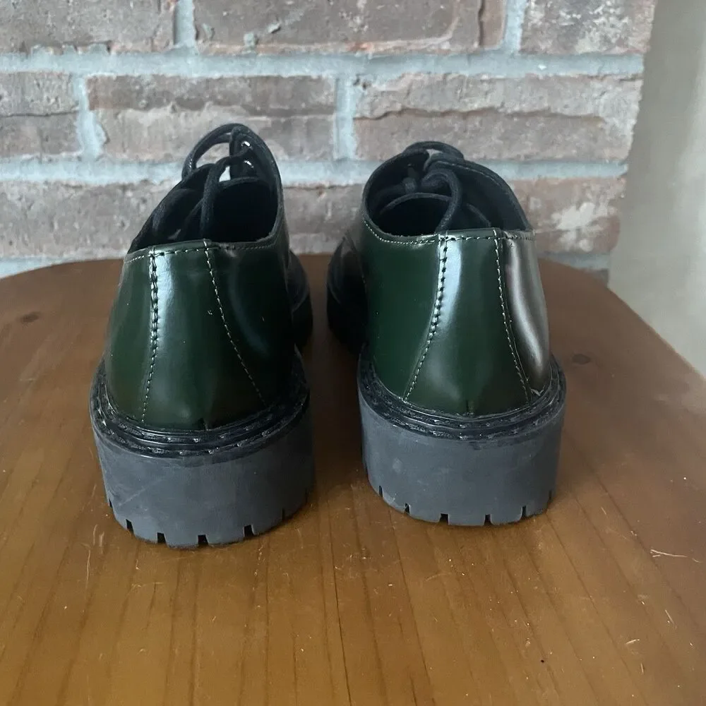 Anthropologie Maeve Leather Oxford Women's Size 5.5 EU 36 Green Lace Up Lug